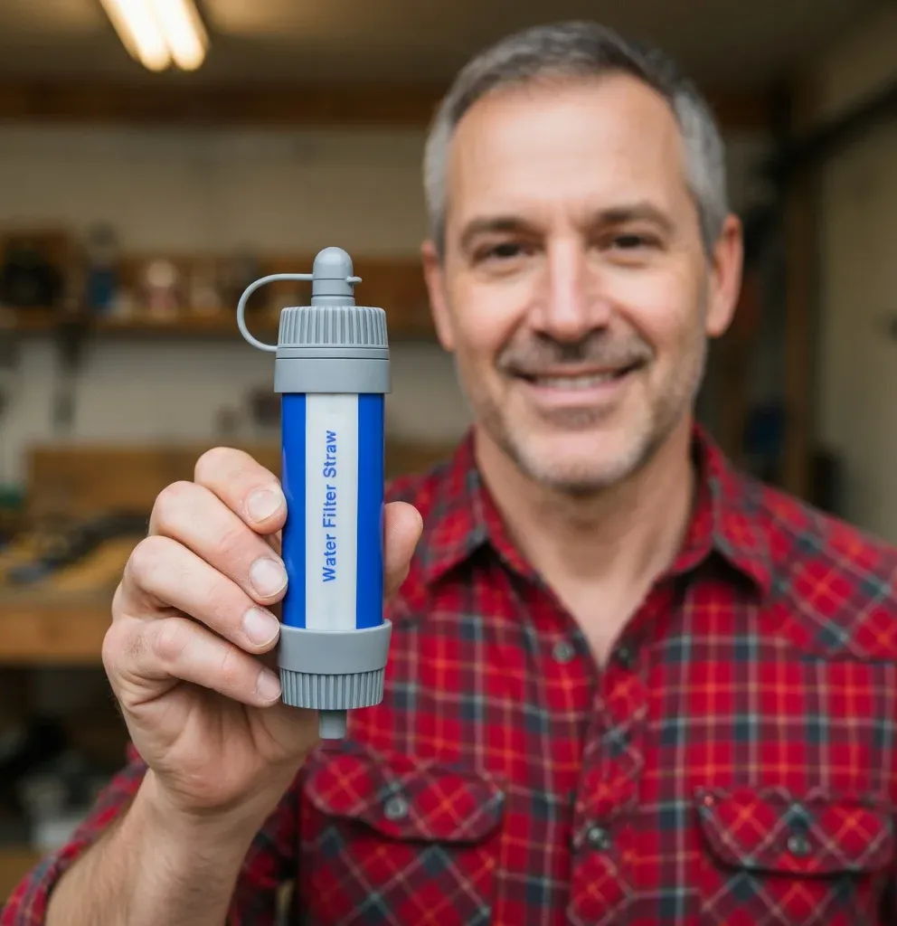 Dylan S. holding his Survival Sip and looks happy